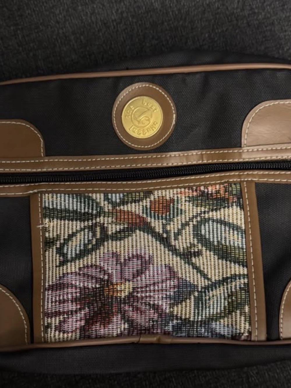 Vintage Aude Falbert Travel Cosmetic Toiletry Bag Floral Tapestry